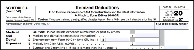A portion of the top of Schedule A Form 1040.