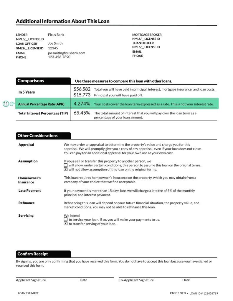 Page 3 of sample loan estimate
