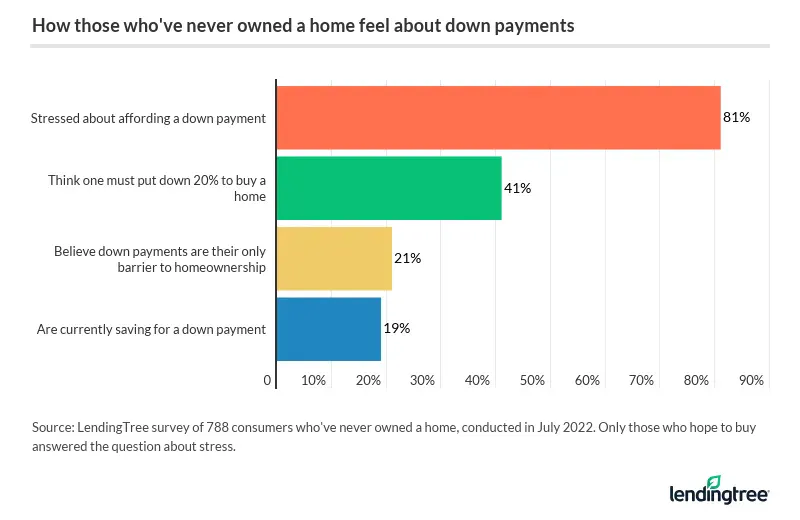 Of those who've never owned a home, 81% say they're stressed about affording a down payment.