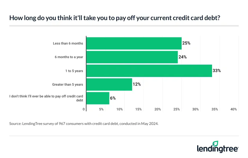 33% said it will take them one to five years to pay off their current credit card debt.